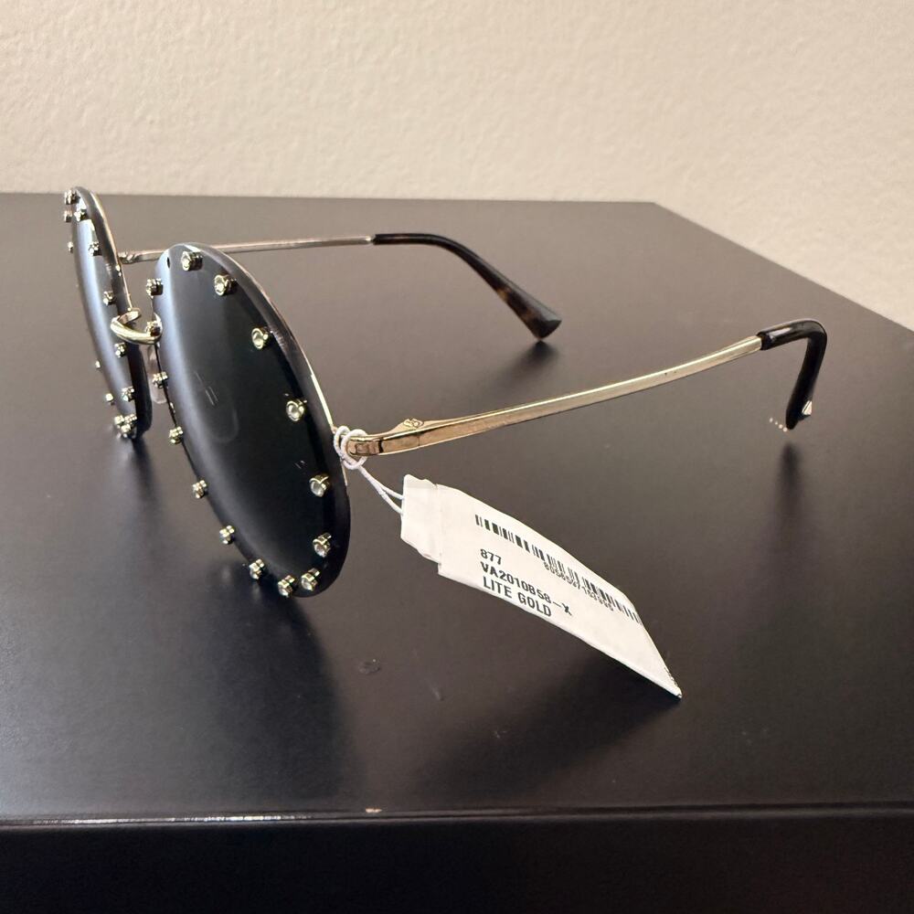 Valentino Black/Gold Tone VA 2010-B Crystal Embellished Round Sunglasses